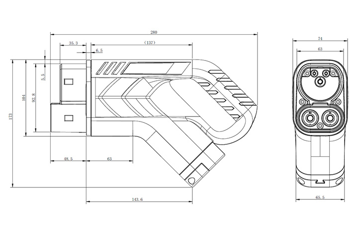 CCS2 DC fast charging gun/plug drawing