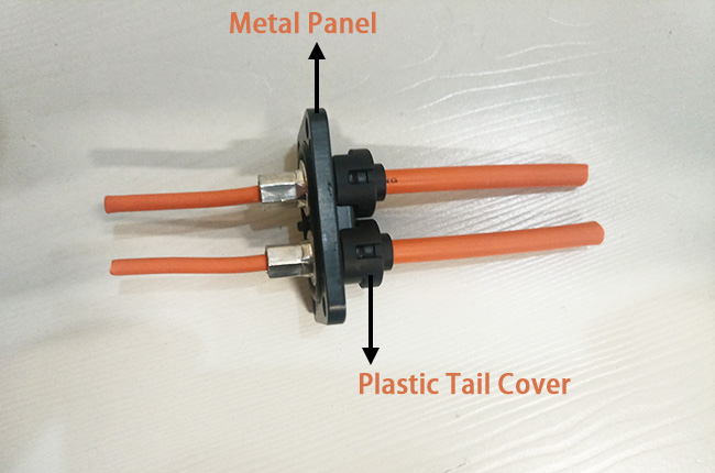 metal panel and plastic tail cover of HV metal connector