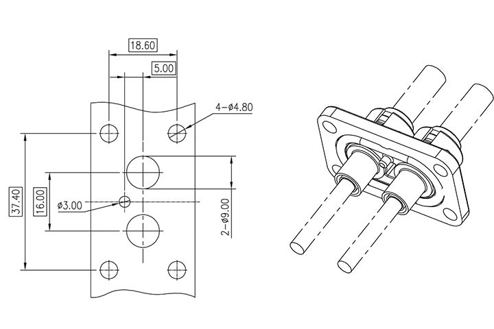 panel hole size of ECT32 metal connector