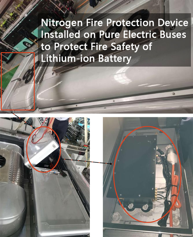 nitrogen fire protection device for electric bus battery