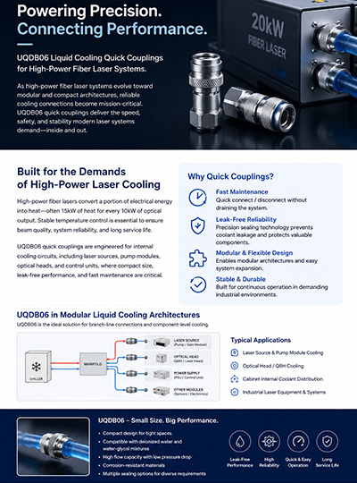 liquid cooling quick couplings for high-power fiber laser systems